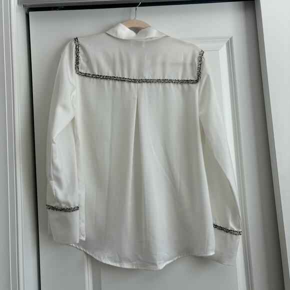 NWT Fate White Tweed Button Down Shirt Blouse Sz S Office Career - Picture 2 of 10